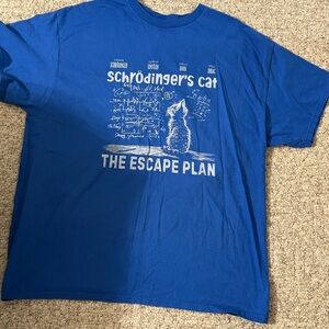 Blue Schrödinger's Cat Graphic T-Shirt XL EUC